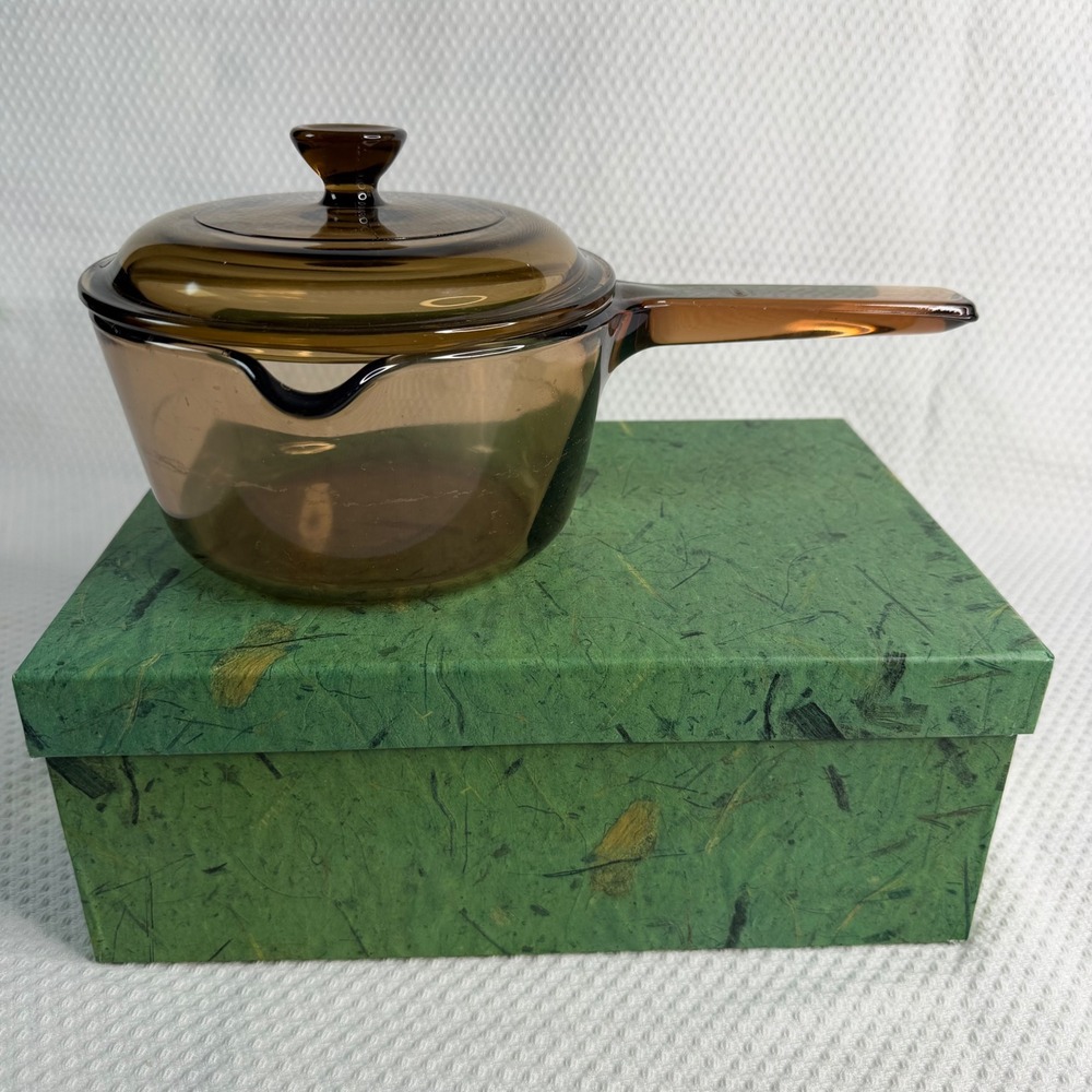 Visions Corning Amber Glass Saucepan with Lid 1L Vintage USA